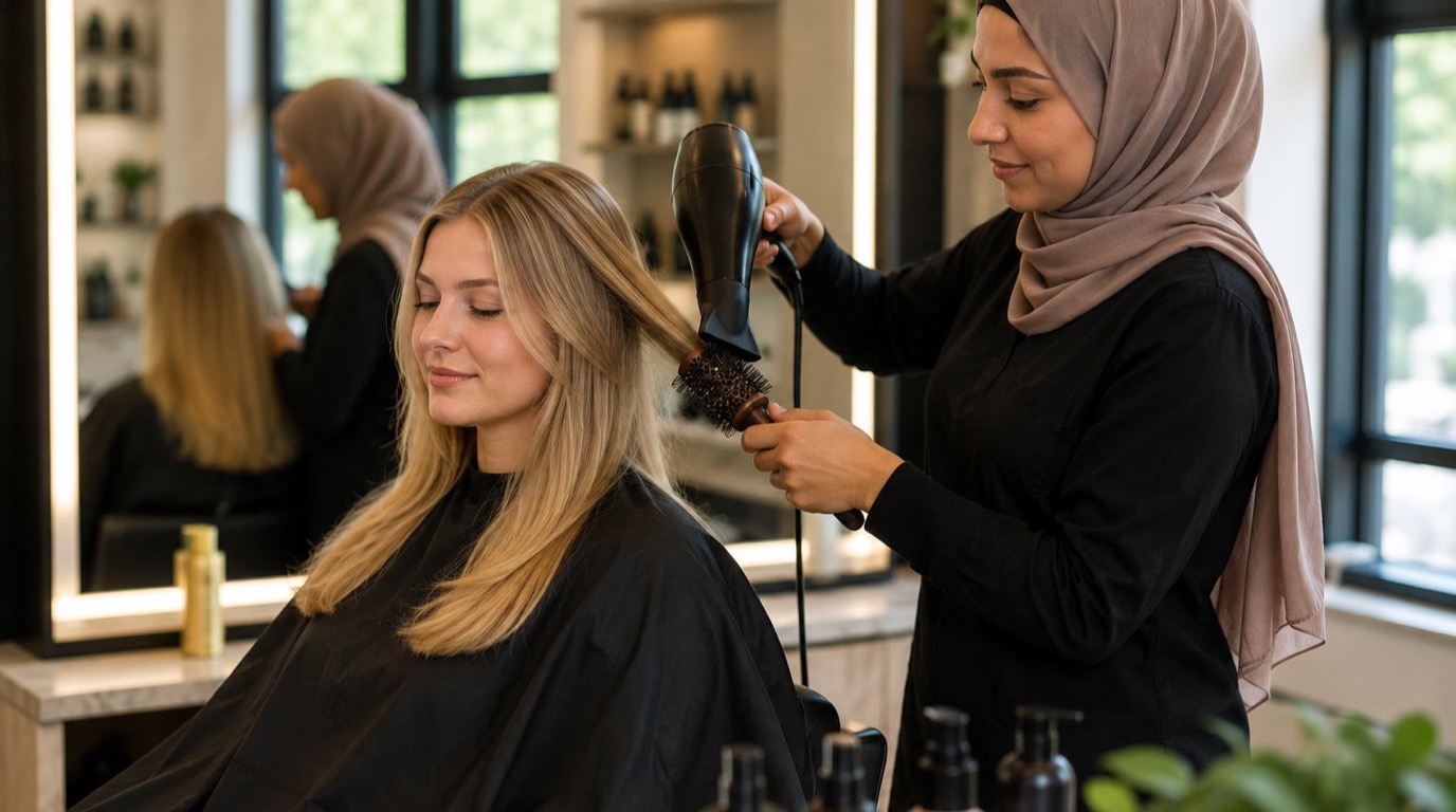 Professional training session in our modern salon facility.